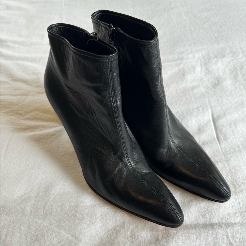 YSL Black Leather Stiletto Ankle Boots